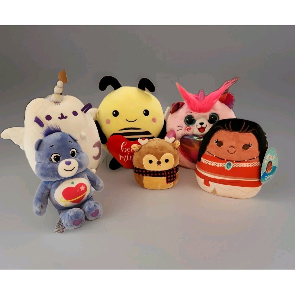 Lot 6 Plush Squishmallows, Pusheen, Rainbowcorn, Care Bear, Zuru‎ NWT, EUC, NWOT